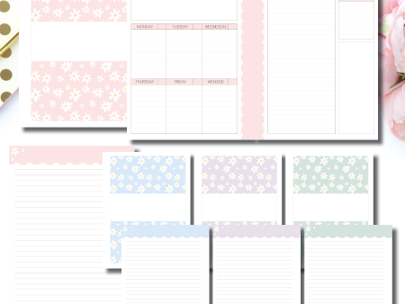 A5 Rings Size | Spring Daisies Daily + Lined Notes Printable Insert Online