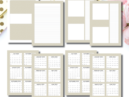 A5 Rings Size | Neutral Stars 3 in 1: 2022 - 2024 Academic Yearly Overviews + Sticky Note Dashboard + Lined Printable Insert on Sale