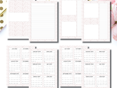 A5 Rings Size | Pink Starburst 3 in 1: 2022 - 2024 Academic Yearly Overviews + Sticky Note Dashboard + Lined Printable Insert For Discount