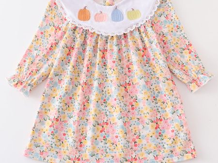 Floral print pumpkin embroidery dress on Sale