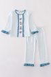 Blue gingham cow embroidery girl pajamas set Cheap