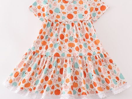 Orange pumpkin print girl dress Supply