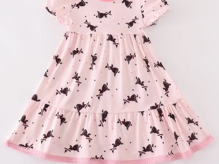 Pink bat print tiered dress on Sale