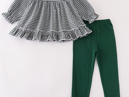 Premium Green gingham girl ruffle set Sale