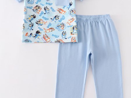 Blue character boy pants set For Cheap