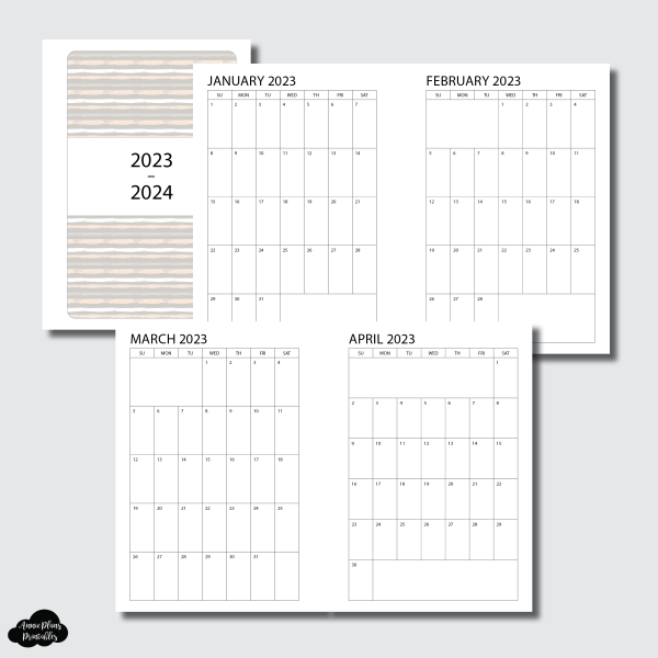 A5 Wide Rings Size | 2023 - 2024 SINGLE PAGE Monthly Printable Insert Supply