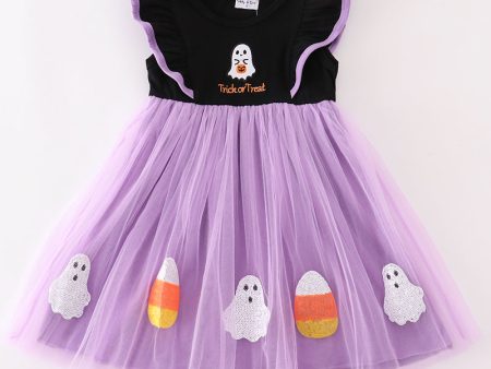 Purple halloween trick or treat ghost tutu sequin dress Supply