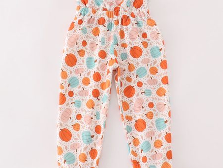 Orange pumpkin print girl jumpsuit Online Sale