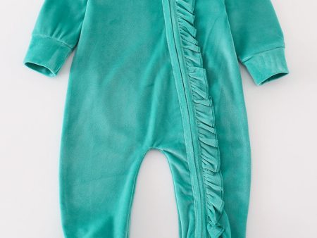 Turquoise velvet girl romper For Discount