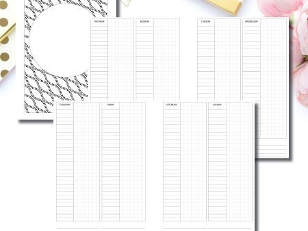 A5 Rings Size |  Simple Undated Untimed Week on 4 Page Printable Insert Online