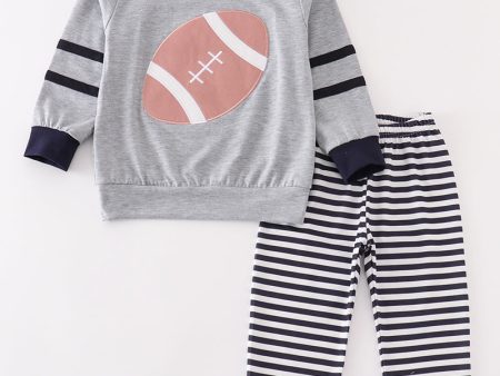 Grey football applique boy hoodie set For Sale