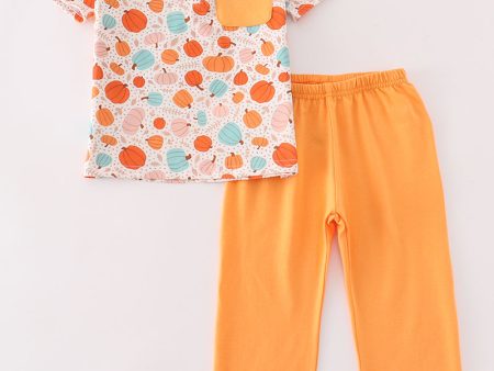 Orange pumpkin print boy set on Sale