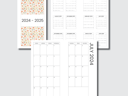 A5 Rings Size | 2024 - 2025 SIMPLE FONT Academic Monthly Calendar (SUNDAY Start) PRINTABLE INSERT Fashion