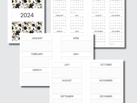 A5 Wide Rings Size | 2024 Year at a Glance on 2 Pages Printable Insert For Sale