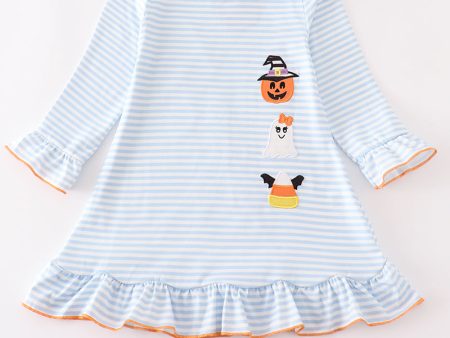 Halloween pumpkin ghost stripe applique dress Discount