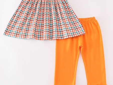 Pumpkin french knot gingham girl set Cheap