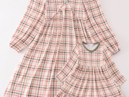 Green watercolor plaid mom&me dress Online