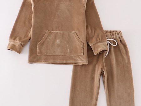 Beige velvet boy hoodie set Discount