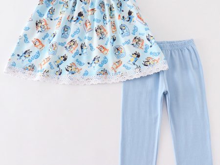 Blue character girl ruffle pants set Online Sale