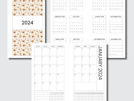 A5 Rings Size | 2024 Monthly Calendar (SUNDAY Start) + TRACKER ON 2 PAGES PRINTABLE INSERT Sale