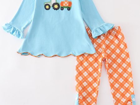 Blue truck pumpkin applique girl set Online Hot Sale