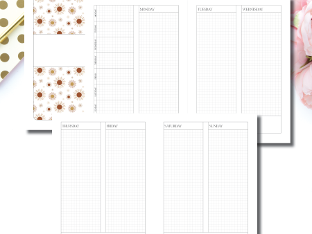 A5 Rings Size | Undated Vertical GRID Week on 4 Page Layout Printable Insert Online now