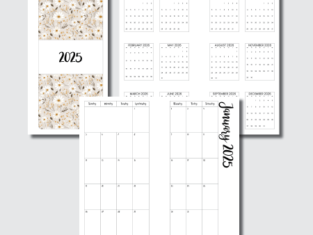 A5 RIngs Size | 2025 CLASSIC FONT Monthly Calendar (SUNDAY Start) PRINTABLE INSERT on Sale