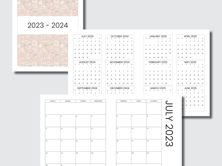 Classic HP Size | 2023 - 2024 SIMPLE FONT Academic Monthly Calendar (SUNDAY Start) PRINTABLE INSERT Online now