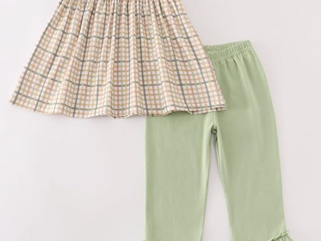 Sage pumpkin french knot girl pants set Hot on Sale