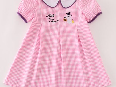 Pink plaid halloween embroidery dress Discount