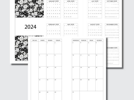 A5 Rings Size | 2024 Minimalist Monthly Calendar (SUNDAY Start) PRINTABLE INSERT Cheap