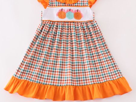 Pumpkin french knot gingham dress For Cheap