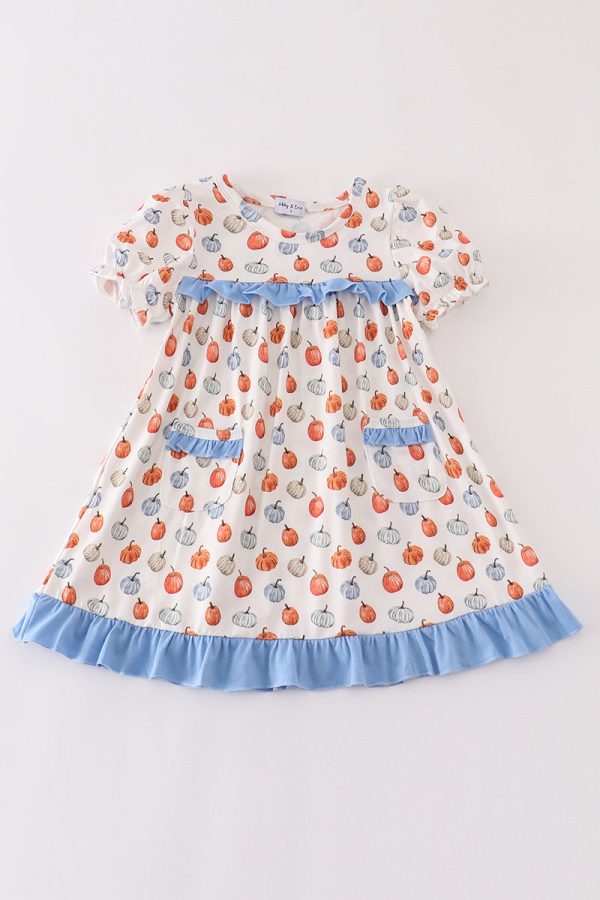 Blue pumpkin ruffle dress For Sale