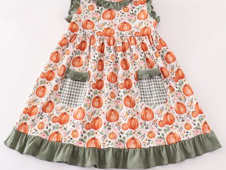 Green pumpkin ruffle dress For Cheap