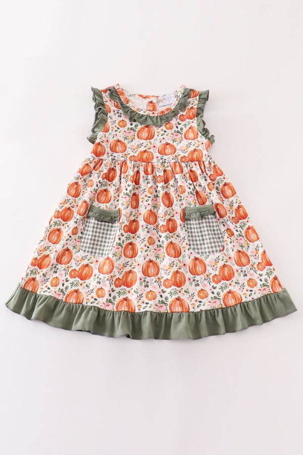 Green pumpkin ruffle dress For Cheap