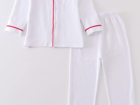 Premium White pocket boy pajamas set Fashion