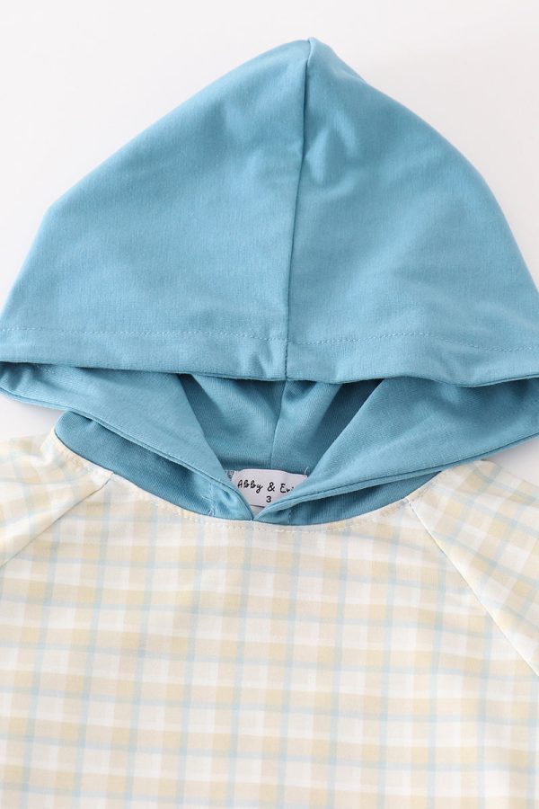 Teal plaid boy hoodie pants set For Discount