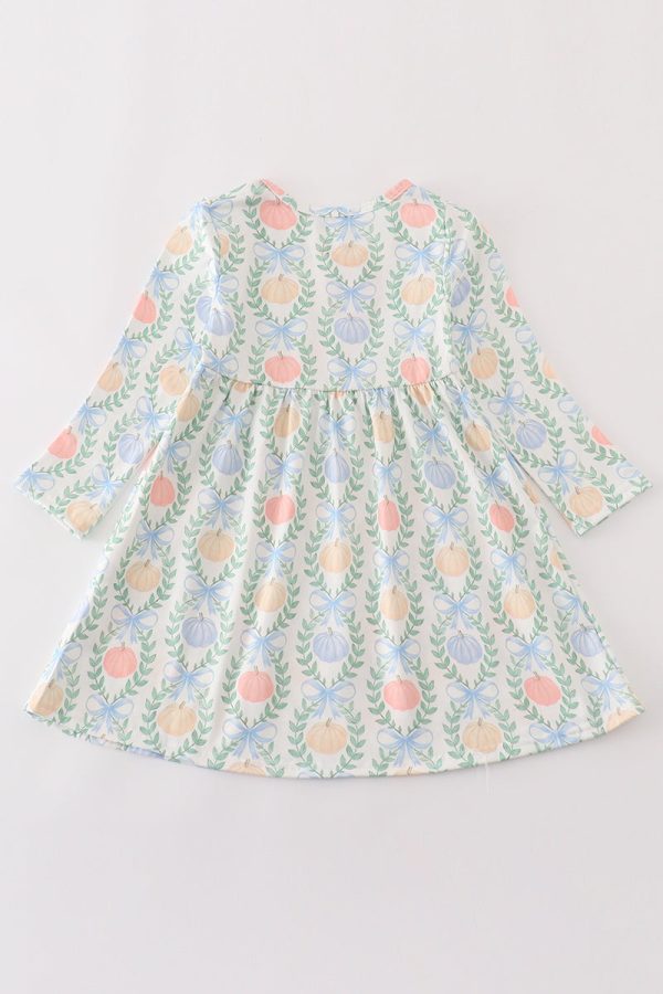 Blue pumpkin print girl dress For Cheap