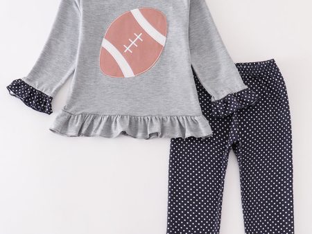 Grey football applique girl hoodie set Cheap