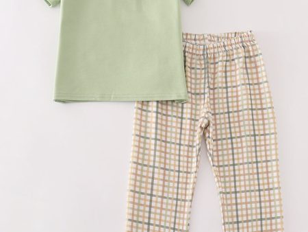 Sage pumpkin french knot boy pants set Fashion