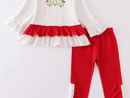 Red christmas tree applique girl set Online Hot Sale