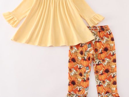 Beige velvet pumpkin girl ruffle pants set Fashion