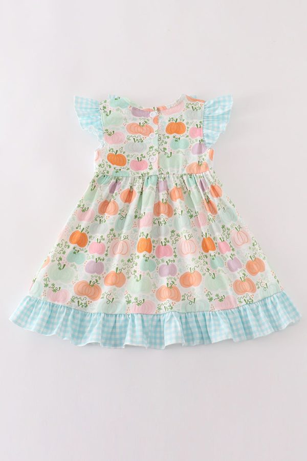 Blue pumpkin embroidery ruffle dress Hot on Sale