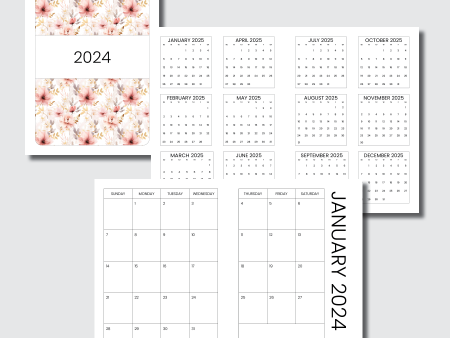 A5 Rings Size | 2024 SIMPLE FONT Monthly Calendar (SUNDAY Start) PRINTABLE INSERT on Sale