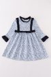 Blue floral print ruffle girl dress For Cheap