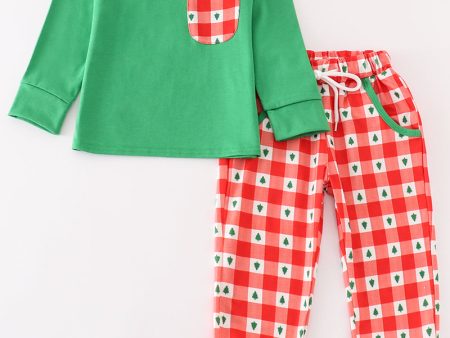 Red christmas tree gingham boy set Online