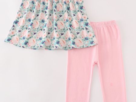 Green floral print girl set on Sale