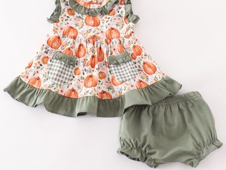 Green pumpkin ruffle baby set For Cheap