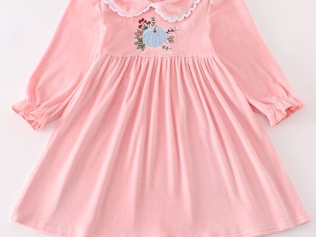 Pink velvet pumpkin embroidery dress Cheap