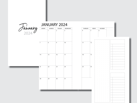 A5 Wide Rings Size | 2024 Monthly With Cover & Notes Page Printable Insert Cheap